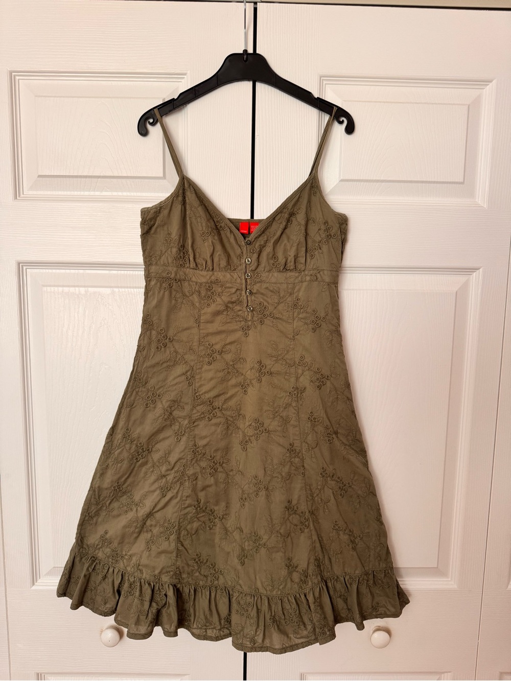 ESPRIT - Olive Green Embroidered Spaghetti-Strap Dress